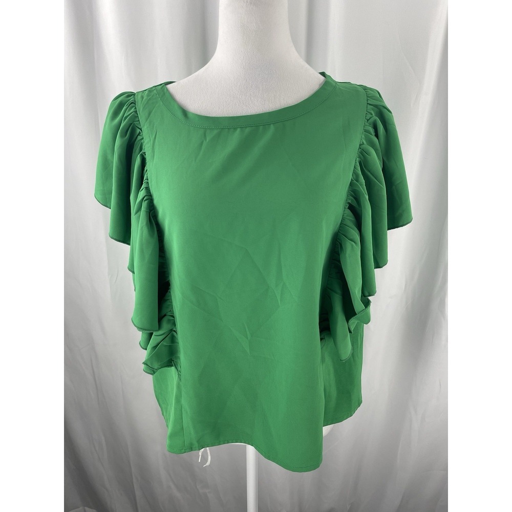 Molly Bracken Short Sleeve Green Ruffle Top Size XL